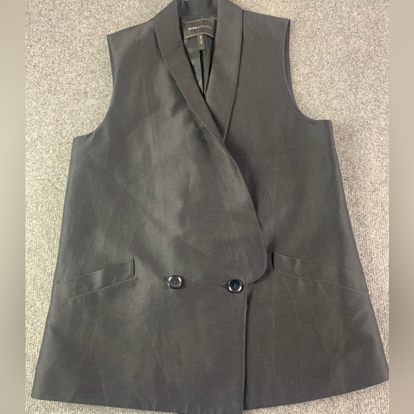 BCBG Maxazria Women Sleeveless Cotton/Silk Blend Double Breasted Vest Sz S Black - Picture 1 of 10